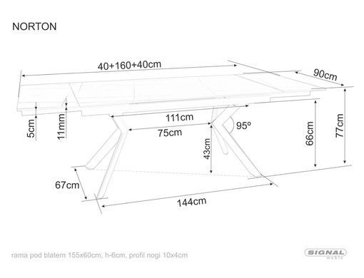 Masă de dining NORTON NEGRU MAT cu NEGRU (CERAMICĂ/METAL) 160(240)&times;90 cm
