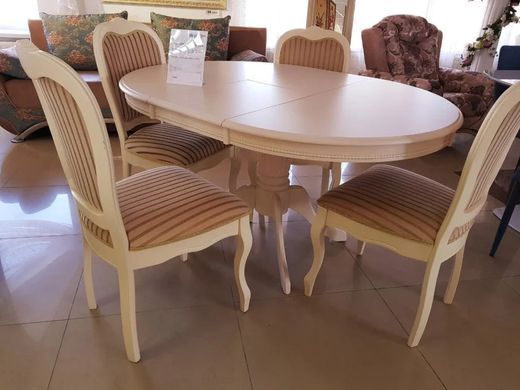 Masă de dining OLIVIA ALB (MDF/LEMN) 106(141)&times;106 cm