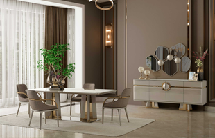 Set de living ZURICH(Masă, 6 scaune, comodă și oglinda)