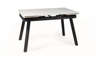 Masă de dining JOHN ALB cu NEGRU MAT (CERAMICĂ/METAL) 120(180)&times;85 cm