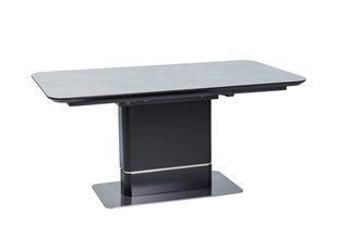 Masă de dining PALLAS CERAMIC GRI EFECT MARMURĂ cu NEGRU MAT (MDF/CERAMICĂ/OȚEL PERIAT) 160(210)&times;90 cm
