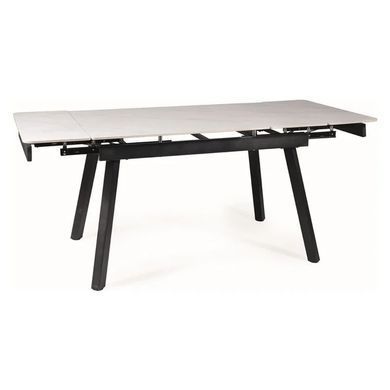 Masă de dining JOHN ALB cu NEGRU MAT (CERAMICĂ/METAL) 120(180)&times;85 cm
