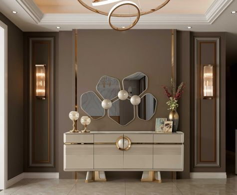 Set de living ZURICH(Masă, 6 scaune, comodă și oglinda)