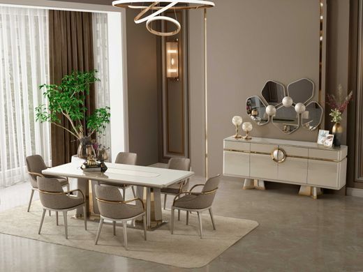 Set de living ZURICH(Masă, 6 scaune, comodă și oglinda)