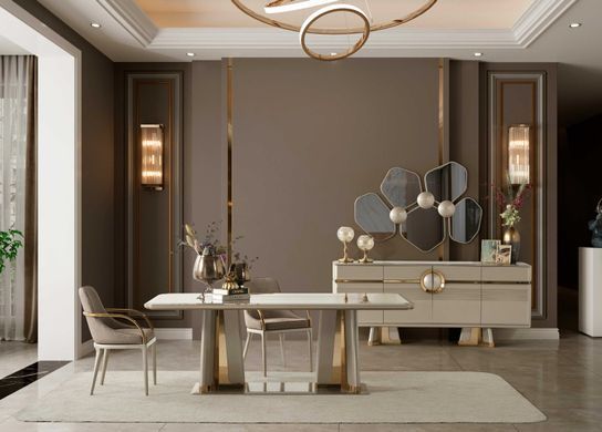 Set de living ZURICH(Masă, 6 scaune, comodă și oglinda)
