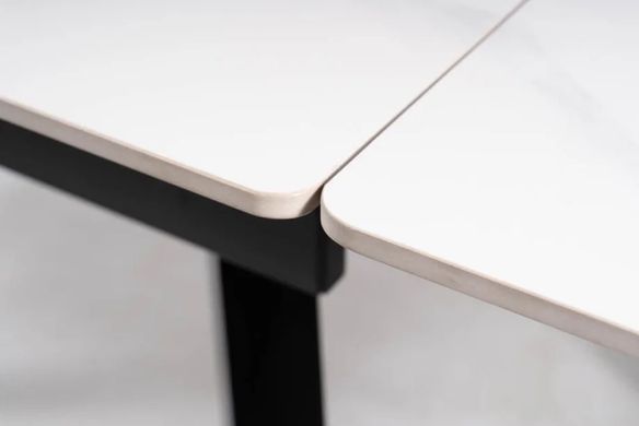 Masă de dining JOHN ALB cu NEGRU MAT (CERAMICĂ/METAL) 120(180)&times;85 cm
