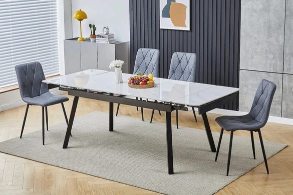 Masă de dining JOHN ALB cu NEGRU MAT (CERAMICĂ/METAL) 120(180)&times;85 cm