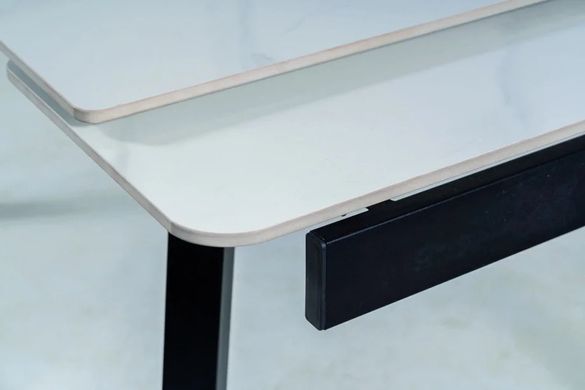 Masă de dining JOHN ALB cu NEGRU MAT (CERAMICĂ/METAL) 120(180)&times;85 cm