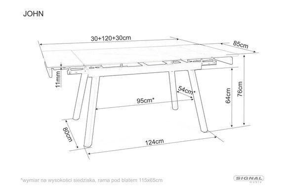 Masă de dining JOHN ALB cu NEGRU MAT (CERAMICĂ/METAL) 120(180)&times;85 cm
