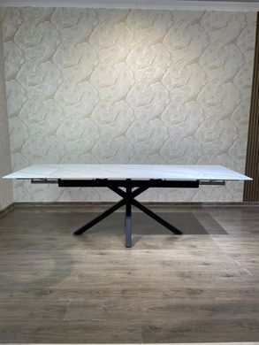 ining table MILO WHITE MARBLE GLOSSY 160/240*90*75 (folding table with a mechanism, white marble tabletop, black matte metal leg)