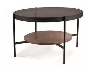 Măsuță de cafea PRIMA B CHIHLIMBAR cu NUC și NEGRU MAT (STICLĂ SECURIZATĂ, MDF FURNIRUIT/METAL) 74&times;43 cm