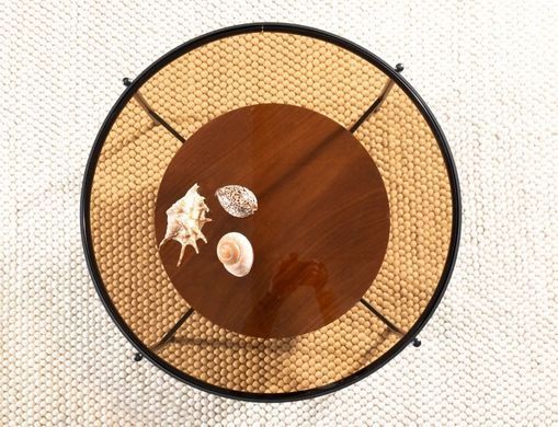 Măsuță de cafea PRIMA B CHIHLIMBAR cu NUC și NEGRU MAT (STICLĂ SECURIZATĂ, MDF FURNIRUIT/METAL) 74&times;43 cm