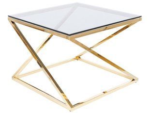 Măsuță de cafea LIAM STICLĂ FUMURIE cu AURIU (STICLĂ SECURIZATĂ/METAL) 60&times;60 cm