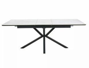 Masă de dining LOGAN CERAMIC ALB MAT cu NEGRU MAT (MDF/METAL) 160(200)&times;90 cm