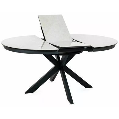 Masă de dining PORTO BEJ cu NEGRU MAT (STICLĂ/CERAMICĂ/METAL) 120(160)&times;120 cm