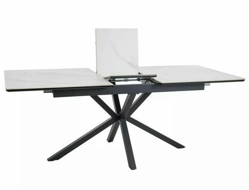Masă de dining LOGAN CERAMIC ALB MAT cu NEGRU MAT (MDF/METAL) 160(200)&times;90 cm