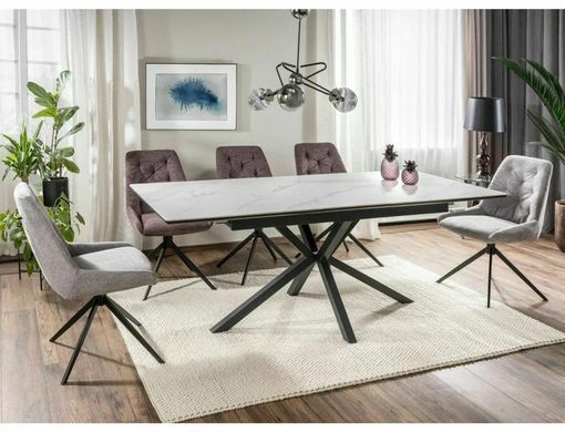 Masă de dining LOGAN CERAMIC ALB MAT cu NEGRU MAT (MDF/METAL) 160(200)&times;90 cm