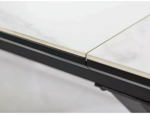 Masă de dining LOGAN CERAMIC ALB MAT cu NEGRU MAT (MDF/METAL) 160(200)&times;90 cm
