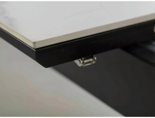 Masă de dining LOGAN CERAMIC ALB MAT cu NEGRU MAT (MDF/METAL) 160(200)&times;90 cm