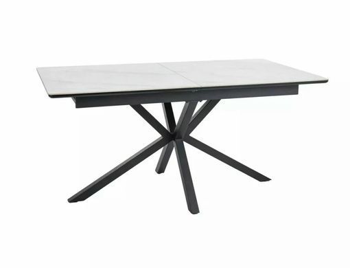 Masă de dining LOGAN CERAMIC ALB MAT cu NEGRU MAT (MDF/METAL) 160(200)&times;90 cm