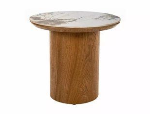 Măsuță de cafea RONDO ALB LUCIOS PANDORO cu STEJAR (MDF, CERAMICĂ/MDF FURNIRUIT) 45&times;50 cm