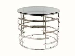 Măsuță de cafea LIVIA STICLĂ FUMURIE cu ARGINTIU (STICLĂ SECURIZATĂ/METAL) 60&times;50 cm