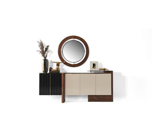 Set de living FLORANSA (Masă, 6 scaune, comodă și oglinda)
