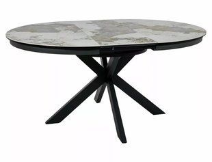 Masă de dining PORTO CERAMIC ALB PANDORO cu NEGRU MAT (STICLĂ/CERAMICĂ/METAL) 120(160)&times;120 cm