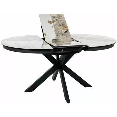 Masă de dining PORTO CERAMIC ALB PANDORO cu NEGRU MAT (STICLĂ/CERAMICĂ/METAL) 120(160)&times;120 cm