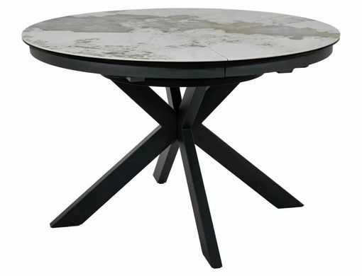Masă de dining PORTO CERAMIC ALB PANDORO cu NEGRU MAT (STICLĂ/CERAMICĂ/METAL) 120(160)&times;120 cm