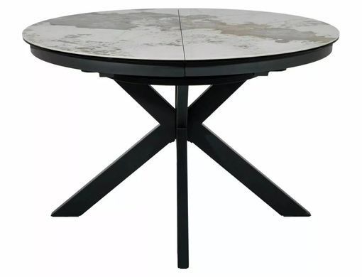 Masă de dining PORTO CERAMIC ALB PANDORO cu NEGRU MAT (STICLĂ/CERAMICĂ/METAL) 120(160)&times;120 cm