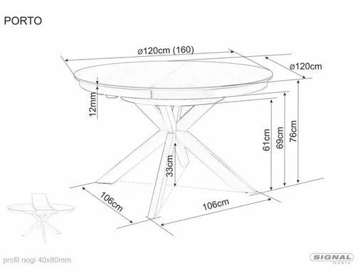 Masă de dining PORTO CERAMIC ALB PANDORO cu NEGRU MAT (STICLĂ/CERAMICĂ/METAL) 120(160)&times;120 cm